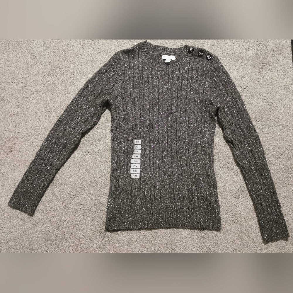 NWT Charter Club Gray Cotton Pullover Sweater Size Petite Medium Gray Silver New